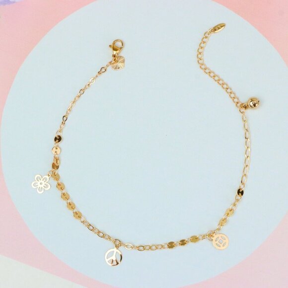 "Delicate Rose Gold Anklet with Floral & Charm Accents, XPAL1066 - Picture 1 of 12